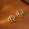 Hyacinth's niche design of high-end new bow earrings, stud earrings, versatile ear clips, and olive green zircon pearl tassel earrings Specification image